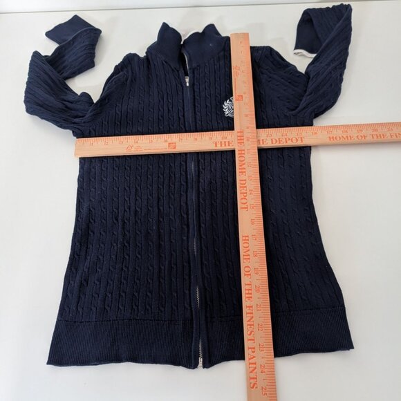 Lauren Ralph Lauren Ribbed Sweater Womens Size Medium Blue Embroidered  Full Zip - Picture 6 of 8